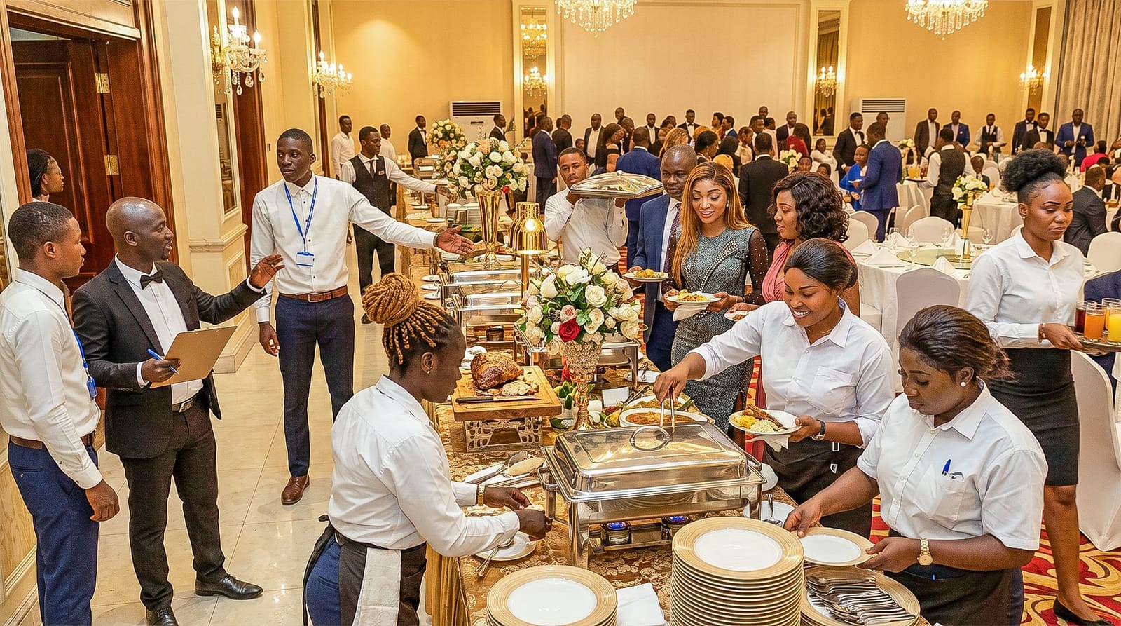 Équipe MTA Express au service d'un buffet lors d'une grande réception